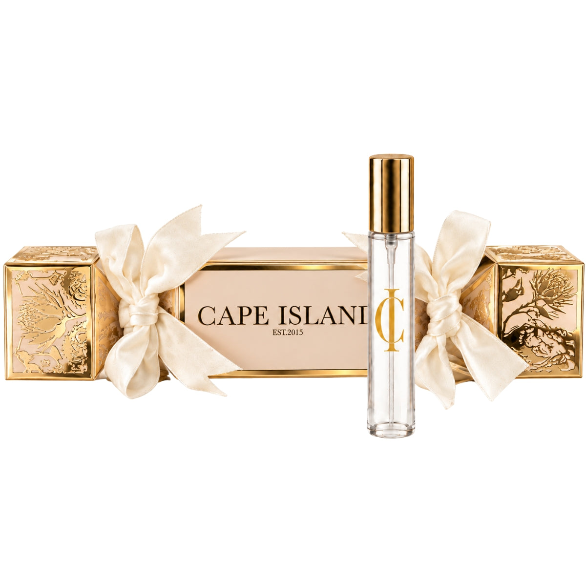 Cape Island Ivory & Gold Christmas Cracker with Fragrance Vial
