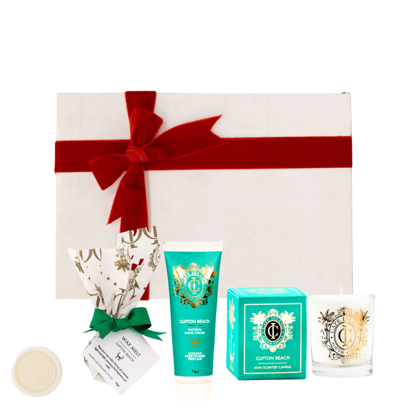 PETIT GIFT: Clifton Beach Votive candle; Hand Tube 75ml and card perfumed wax melt