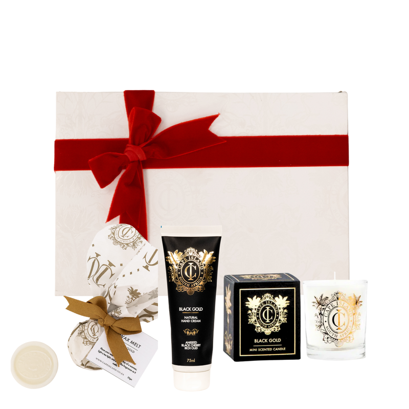 PETIT GIFT: Black Gold Votive candle; Hand Tube 75ml and perfumed wax melt