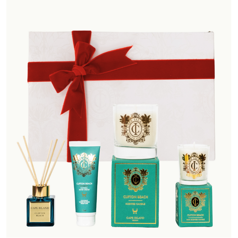 GRANDE GIFT: Clifton Beach Medium candle; Roomspray 100ml, 50ml unboxed Diffuser, mini candle & Hand Lotion