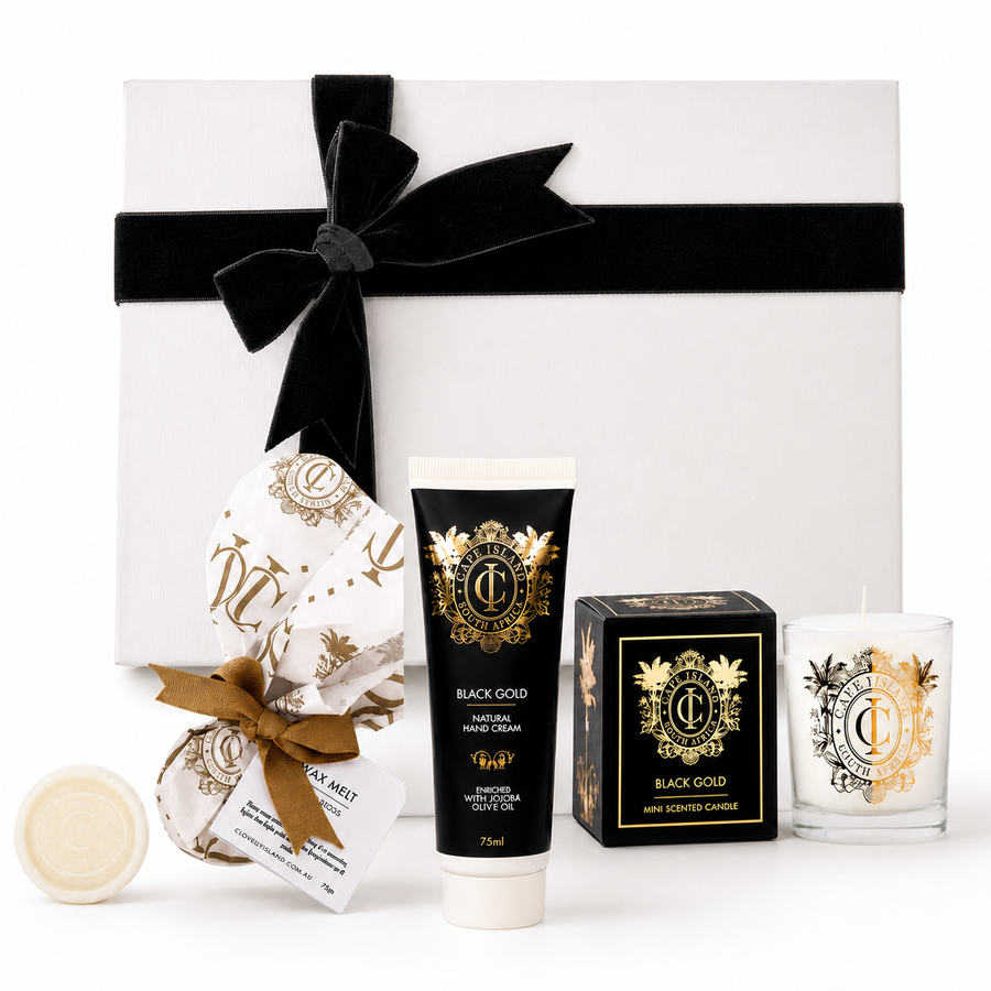 PETIT GIFT: Black Gold Votive candle; Hand Tube 75ml and perfumed wax melt
